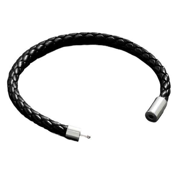 Men’s Braided Black Leather Bracelet - Picture 2 of 2